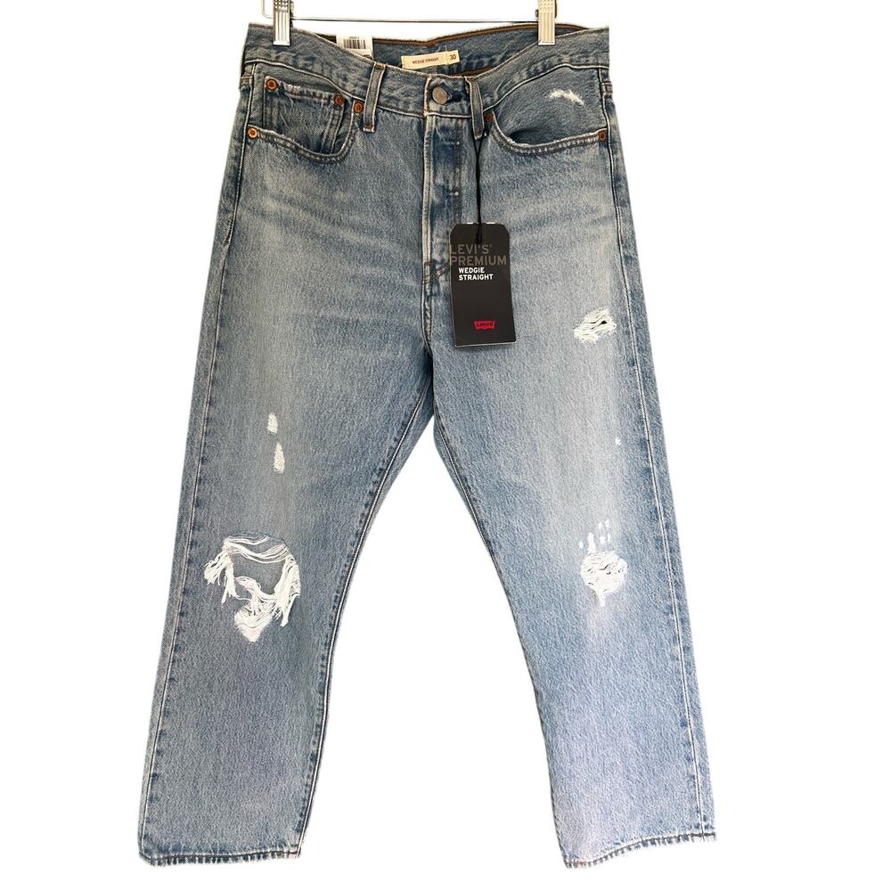 Levi's Premium Wedgie Straight high rise button fly Denim jeans women 30x26. NWT